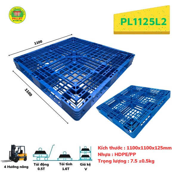 Pallet Nhựa 1100x1100x125 Màu Xanh - Ảnh 3