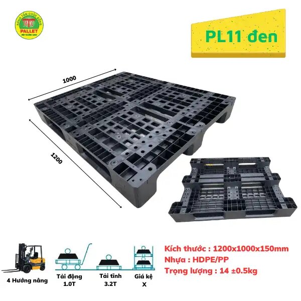 Pallet Nhựa 1200x1000x150 Đen - Ảnh 2
